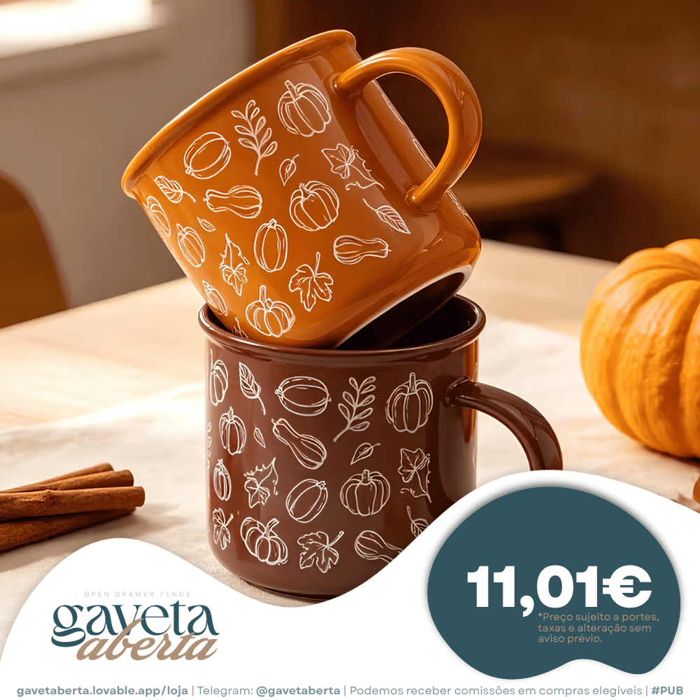 Caneca de Café de Cerâmica com Estampa de Abóbora
