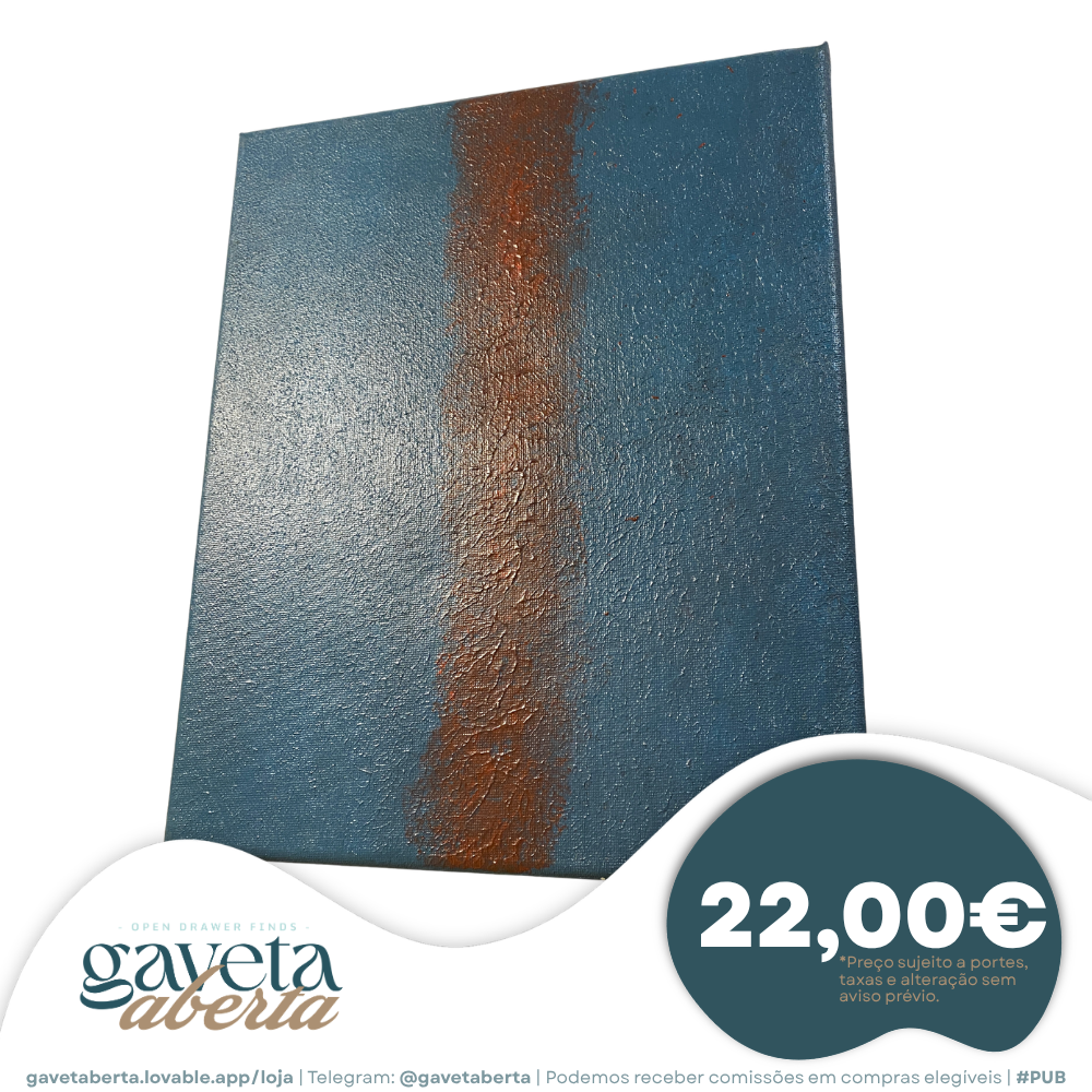 Quadro Abstrato Pintado à Mão Azul e Cobre 25x30 cm