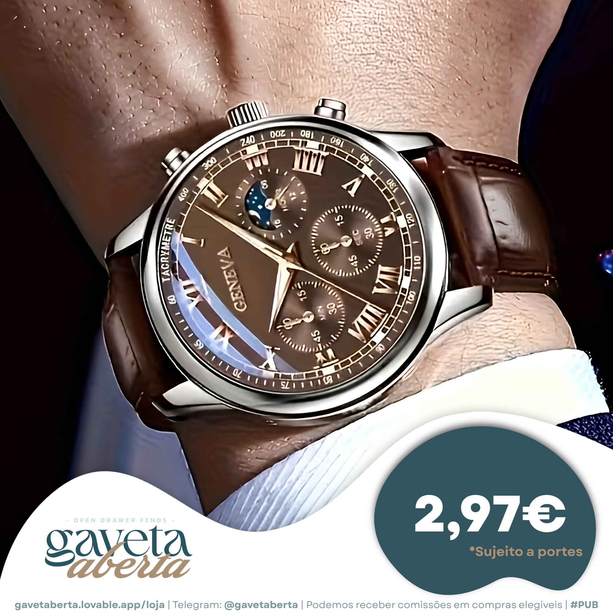 Relógio Geneva Estilo Clássico Bracelete Castanha 42mm